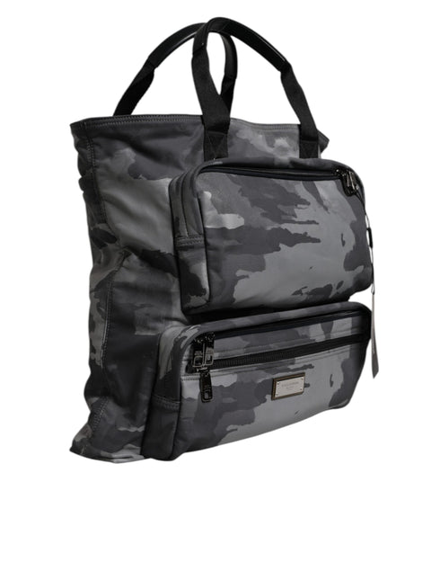 Dolce & Gabbana Gray Camo Cotton Multiple Compartments Tote Bag